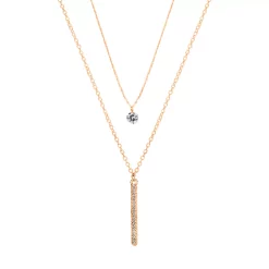 LC Lauren Conrad Gold Tone Long 2 Row Pave Bar Nickel Free Pendant Necklace