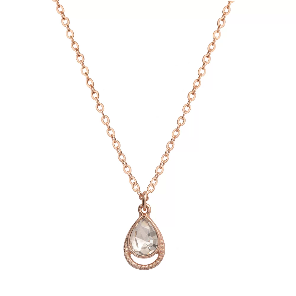 LC Lauren Conrad Rose Gold Tone Simulated Crystal Teardrop Nickel Free Pendant Necklace