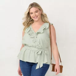 Plus Size LC Lauren Conrad Ruffle Faux-Wrap Top