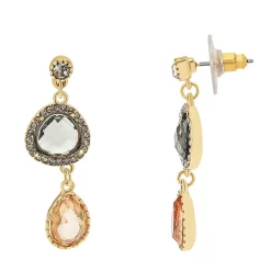 LC Lauren Conrad Gold Tone Gray & Peach Crystal Drop Earrings