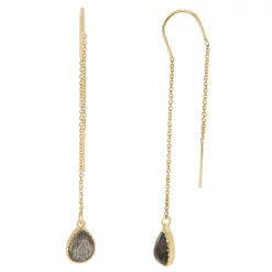 LC Lauren Conrad Gold Tone Black Crystal Teardrop Threader Earrings