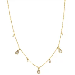 LC Lauren Conrad Gold Tone Gray & Clear Crystal Shaky Teardrop Necklace