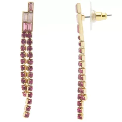 LC Lauren Conrad Gold Tone Pink Rhinestone 2-Row Drop Earrings