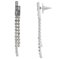 LC Lauren Conrad Silver Tone Rhinestone 2-Row Drop Earrings
