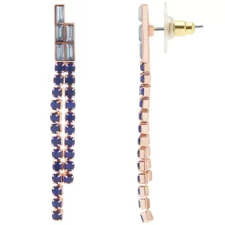 LC Lauren Conrad Rose Gold Tone Blue Rhinestone 2-Row Drop Earrings