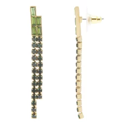 LC Lauren Conrad Gold Tone Green Rhinestone 2-Row Drop Earrings