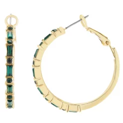 LC Lauren Conrad Gold Tone Baguette & Round Green Crystal Large Hoop Earrings