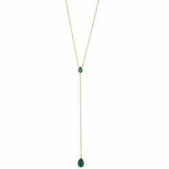 LC Lauren Conrad Gold Tone Green Crystal Y-Necklace