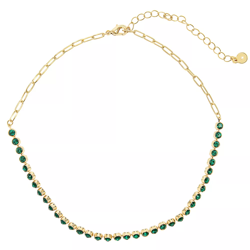 LC Lauren Conrad Gold Tone Green Crystal Chain Tennis Choker Necklace