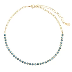 LC Lauren Conrad Gold Tone Large Blue Tennis Chain Choker Necklace