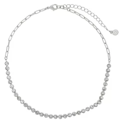 LC Lauren Conrad Silver Tone Large Clear Tennis Chain Choker Necklace