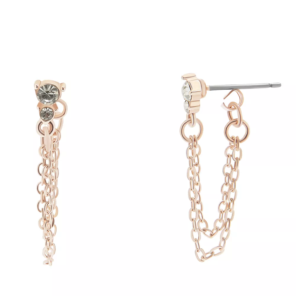 LC Lauren Conrad Rose Gold Tone Crystal Chain Front-to-Back Drop Earrings