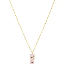LC Lauren Conrad Gold Tone Crystal Taurus Enamel Rectangular Pendant Necklace