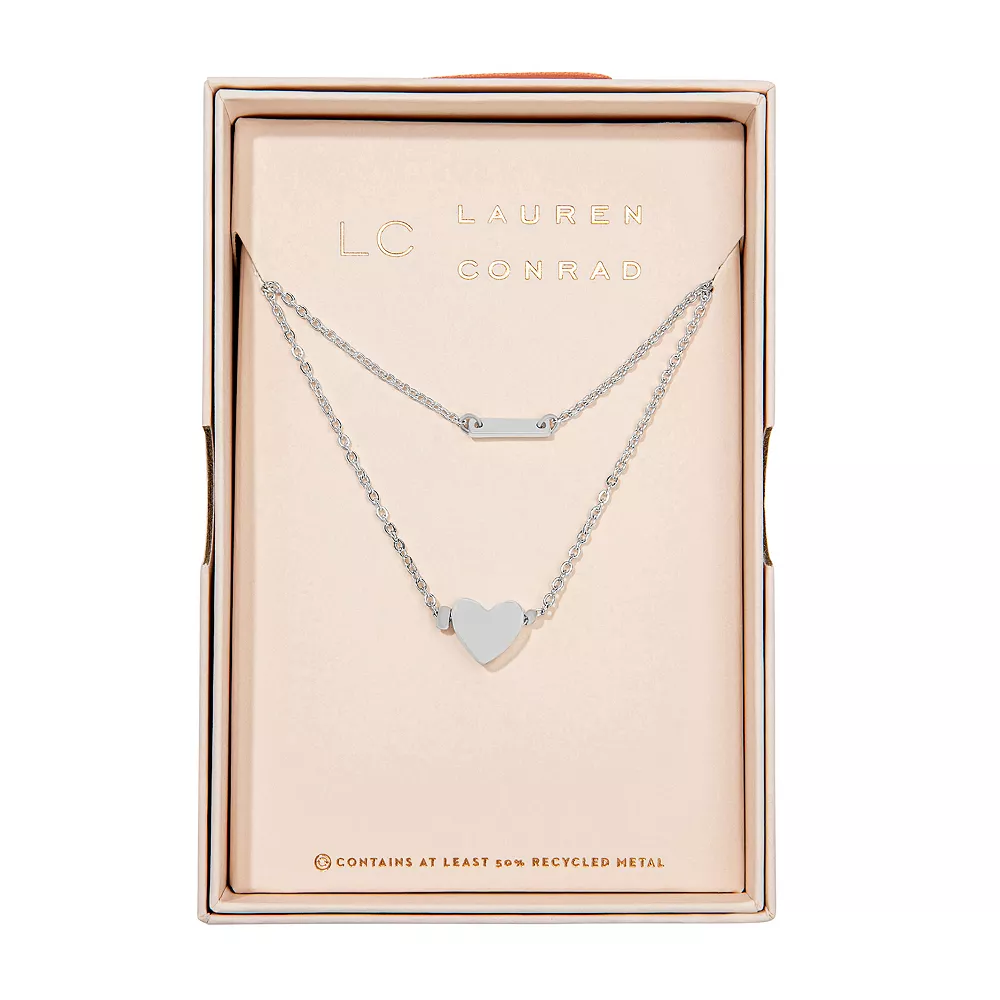 LC Lauren Conrad Silver Tone Skinny Chain with Heart Pendant Necklace