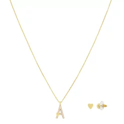 LC Lauren Conrad Gold Tone Valentines Day Enamel Initial Necklace and Heart Stud Earring Set