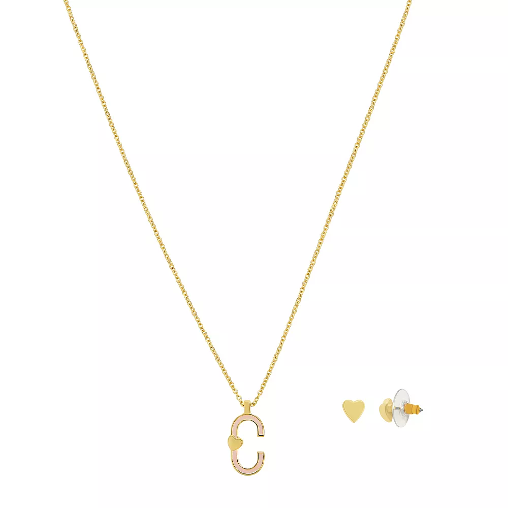 LC Lauren Conrad Gold Tone Valentines Day Enamel Initial Necklace and Heart Stud Earring Set - Image 8