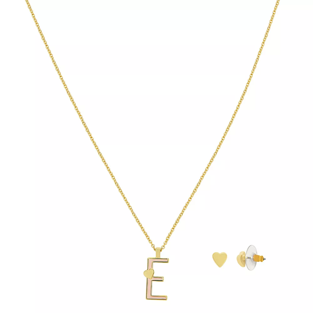 LC Lauren Conrad Gold Tone Valentines Day Enamel Initial Necklace and Heart Stud Earring Set - Image 5
