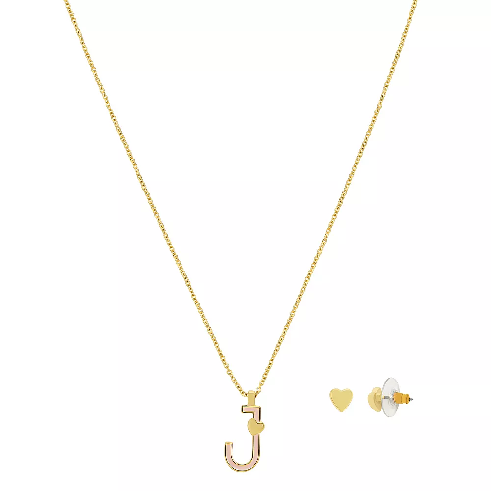 LC Lauren Conrad Gold Tone Valentines Day Enamel Initial Necklace and Heart Stud Earring Set - Image 7