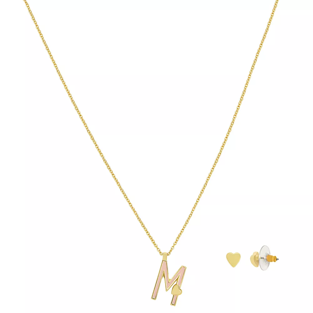 LC Lauren Conrad Gold Tone Valentines Day Enamel Initial Necklace and Heart Stud Earring Set - Image 4