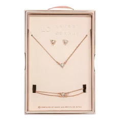 LC Lauren Conrad Crystal Heart Necklace, Earring & Bracelet Set