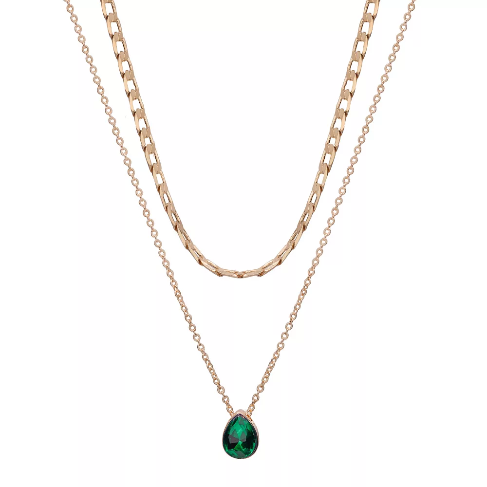 LC Lauren Conrad Two Row Teardrop Gem Pendant Nickel Free Necklace - Image 3