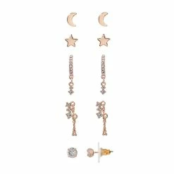 LC Lauren Conrad Rose Gold Tone Celestial Nickel Free Earring Set