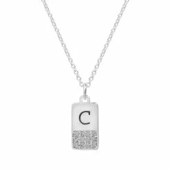 LC Lauren Conrad Silver Tone Cubic Zirconia Initial Mini Dog Tag Necklace