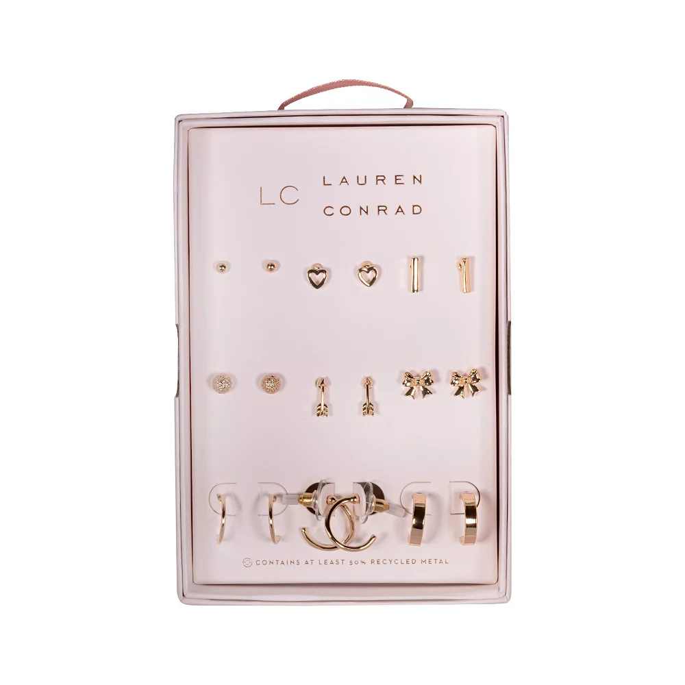 LC Lauren Conrad Gold Tone Metal Heart and Arrow Nickel Free Earring Set
