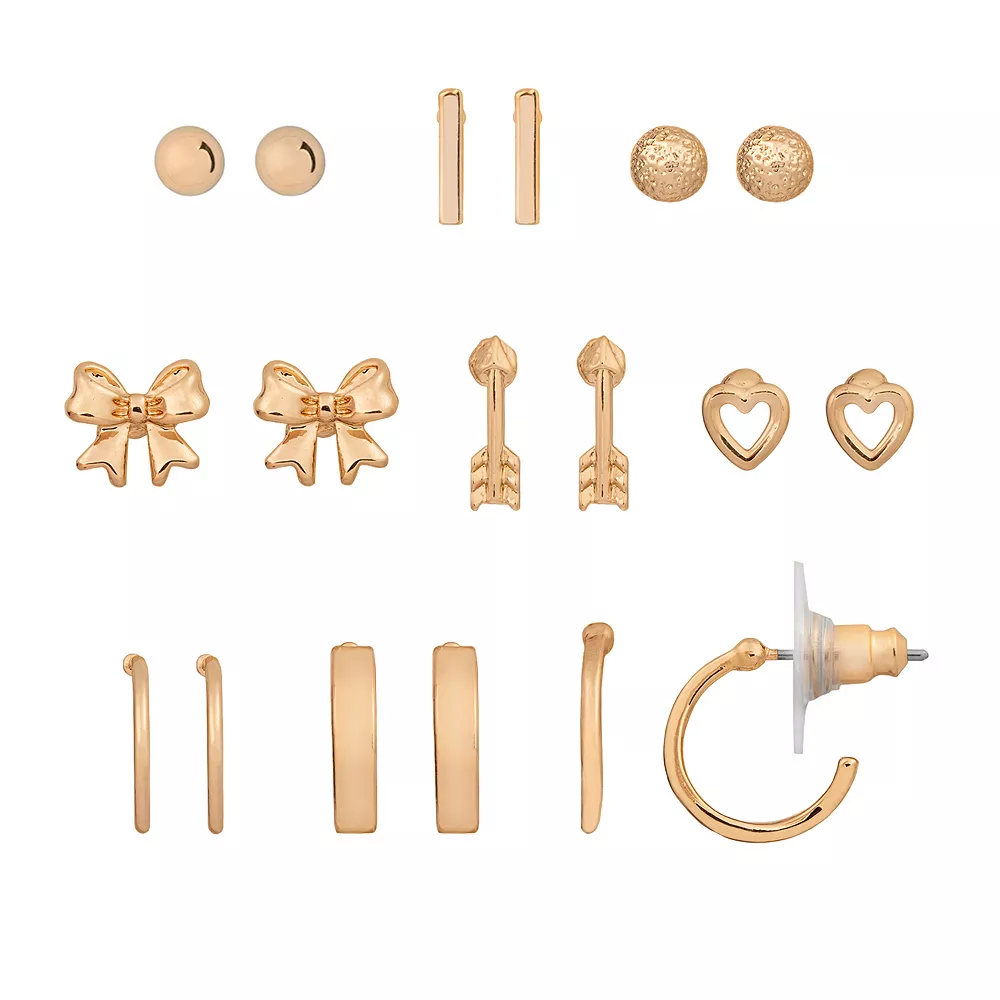 LC Lauren Conrad Gold Tone Metal Heart and Arrow Nickel Free Earring Set - Image 2