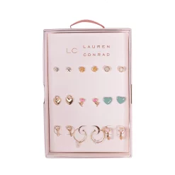 LC Lauren Conrad Gold Tone Hearts and Flowers Whimsy Nickel Free Earring Set