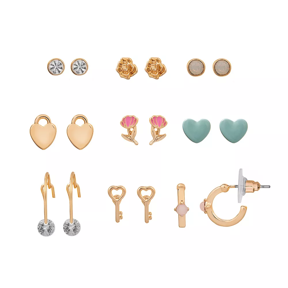 LC Lauren Conrad Gold Tone Hearts and Flowers Whimsy Nickel Free Earring Set - Image 2