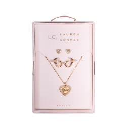 LC Lauren Conrad Gold Tone Heart Charm Nickel Free Earring and Necklace Set