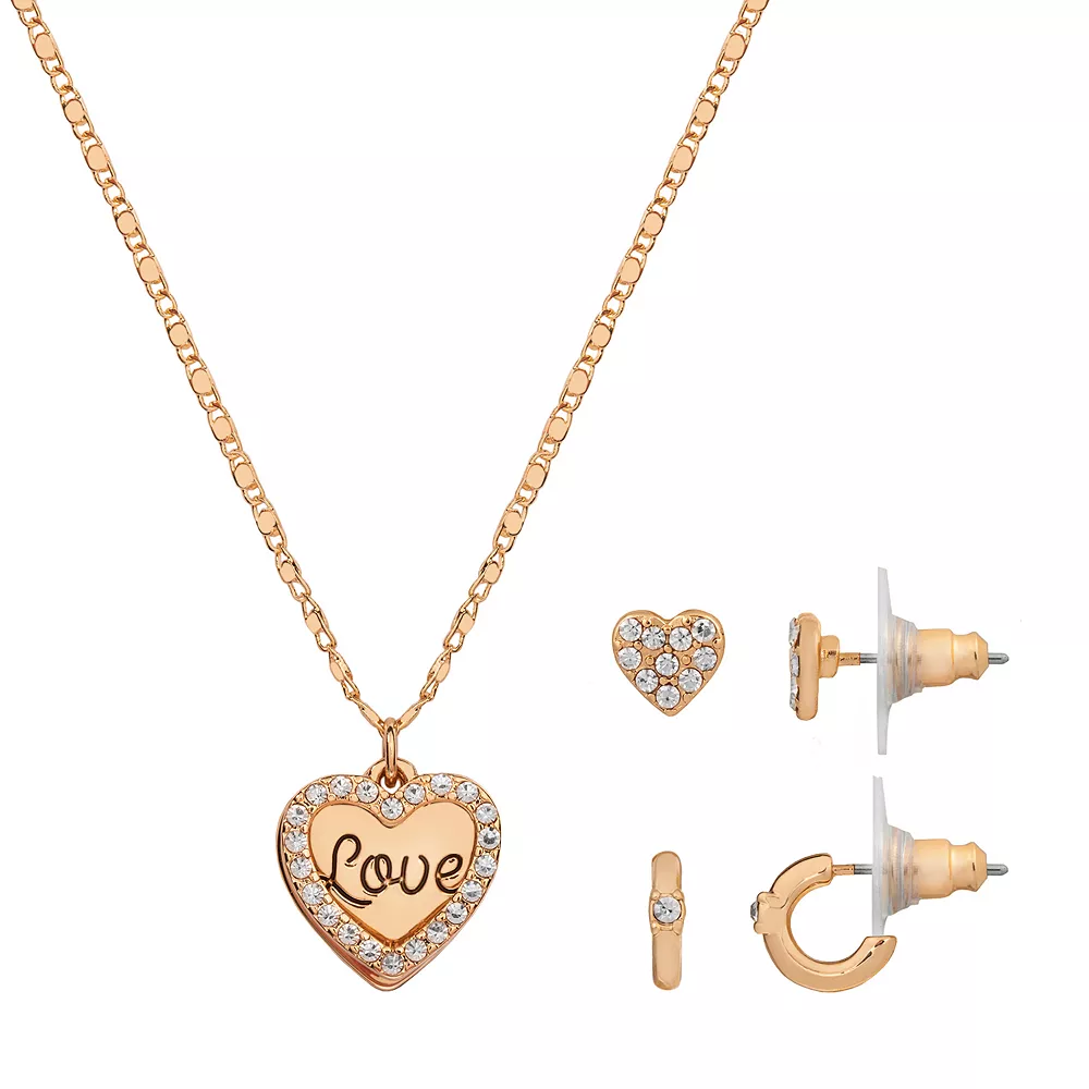 LC Lauren Conrad Gold Tone Heart Charm Nickel Free Earring and Necklace Set - Image 2