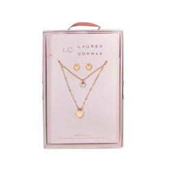 LC Lauren Conrad Gold Tone Multilayer Nickel Free Heart Necklace and Earring Set