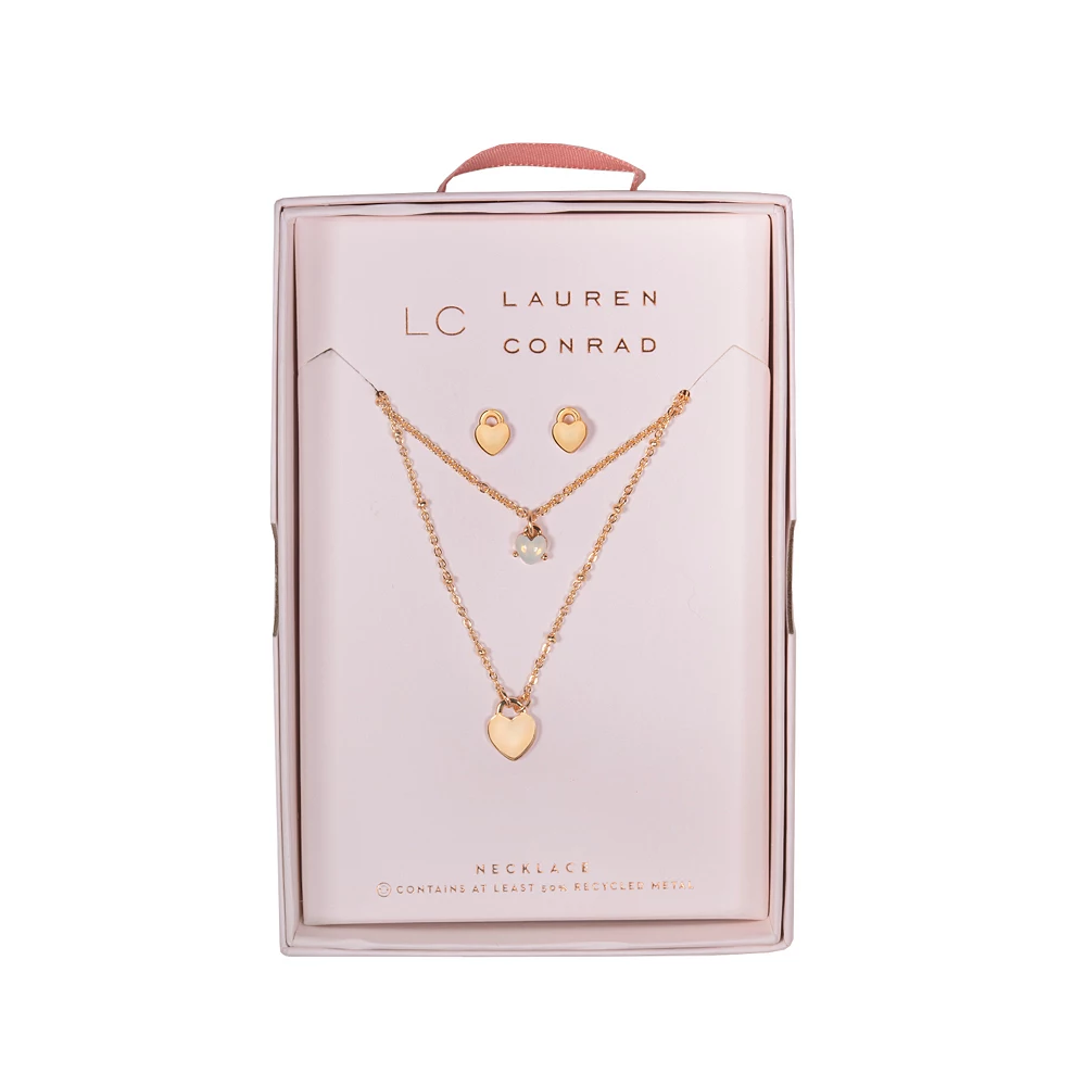 LC Lauren Conrad Gold Tone Multilayer Nickel Free Heart Necklace and Earring Set