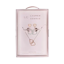 LC Lauren Conrad Gold Tone Adjustable Length Heart Nickel Free Necklace and Earring Set