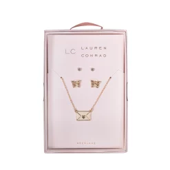 LC Lauren Conrad Gold Tone Love Letter Nickel Free Earring and Necklace Set