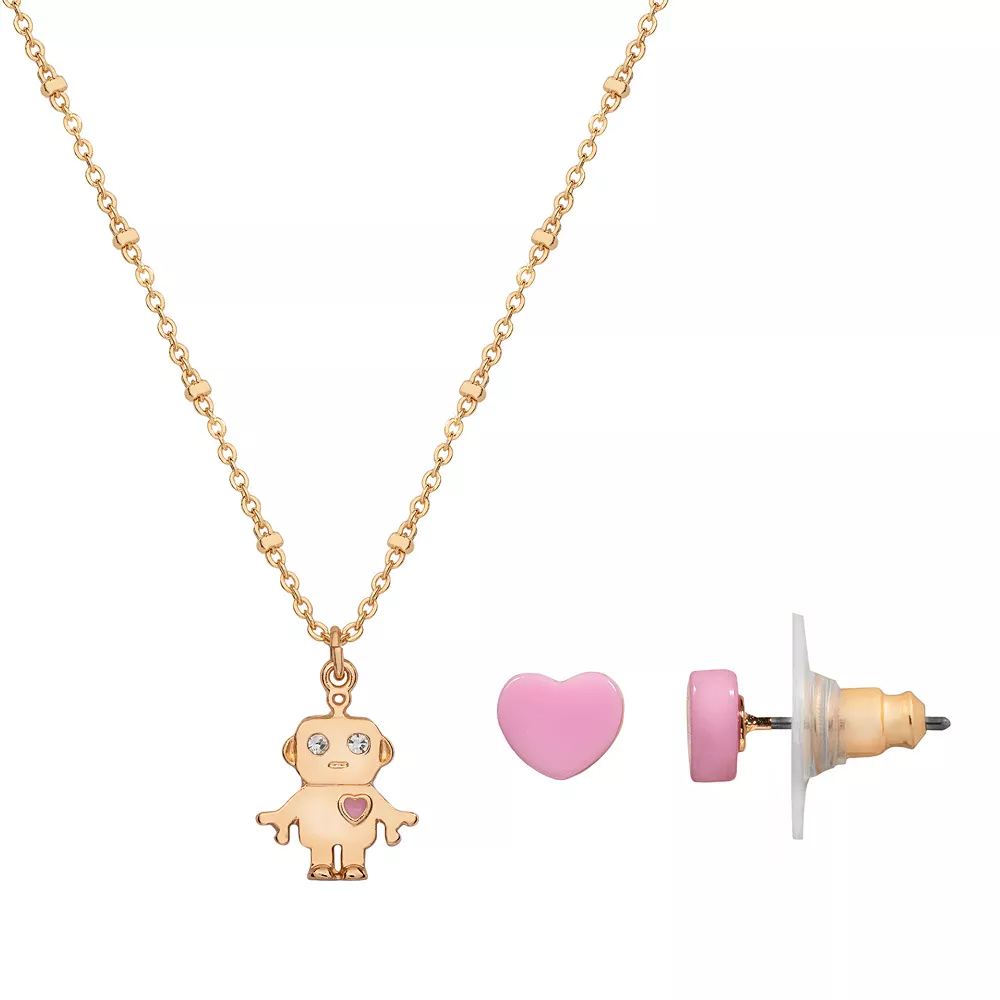 LC Lauren Conrad Gold Tone Robot Whimsy Nickel Free Earring and Necklace Set - Image 2