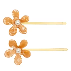 LC Lauren Conrad Gold Tone Simulated Pearl Pink Flower Bobby Pin Set