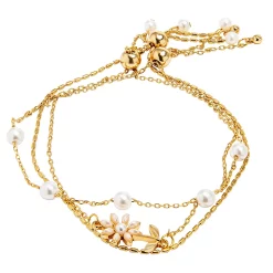 LC Lauren Conrad Gold Tone Simulated Pearl Vintage Flower Bracelet Set