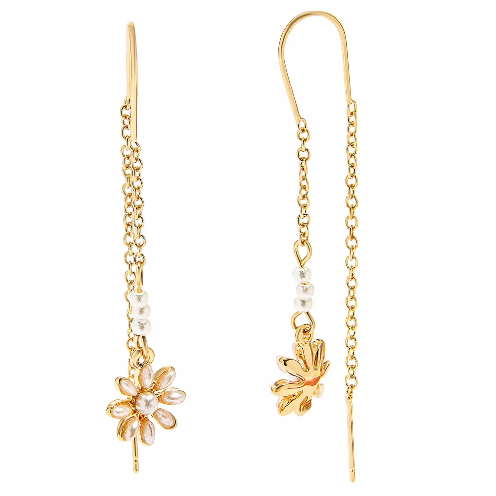 LC Lauren Conrad Gold Tone Simulated Vintage Pearl and Flower Threader Earrings