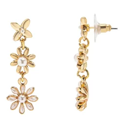LC Lauren Conrad Gold Tone Simulated Vintage Pearl Flower Linear Drop Earrings