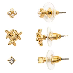 LC Lauren Conrad Gold Tone Simulated Pearl and Flower Stud Earring Set