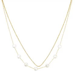 LC Lauren Conrad Gold Tone Two Row Chain with Simulated Vintage Pearl Necklace