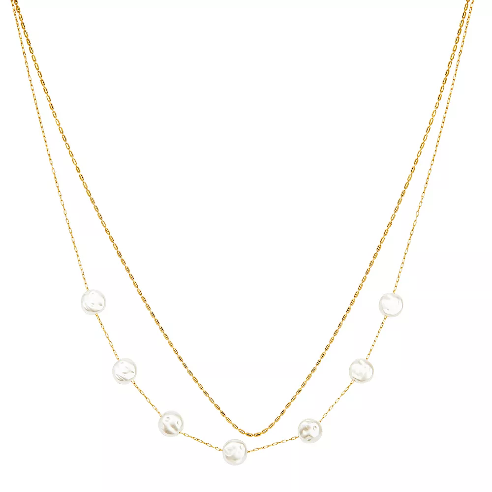 LC Lauren Conrad Gold Tone Two Row Chain with Simulated Vintage Pearl Necklace