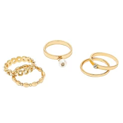 LC Lauren Conrad Gold Tone Simulated Vintage Pearl Flower Ring Set