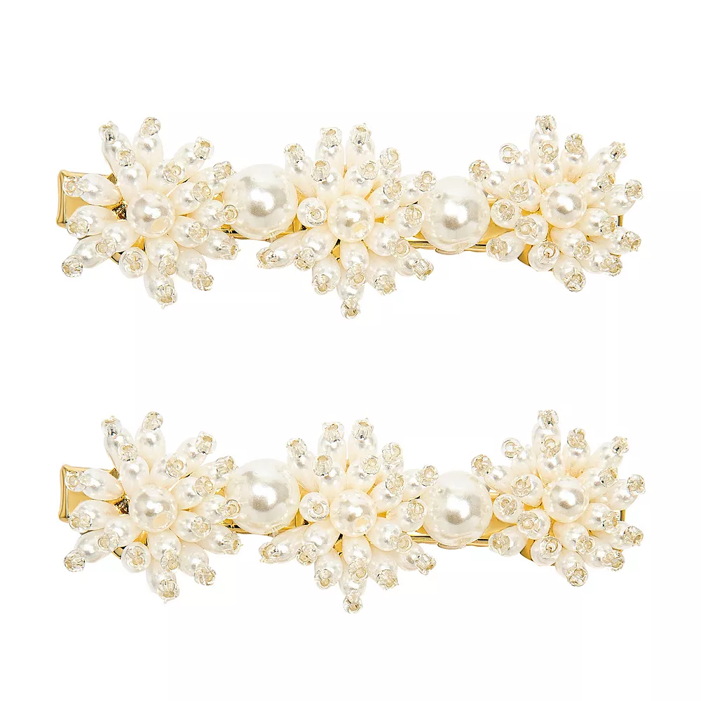 LC Lauren Conrad Simulated Pearl and Beaded Hair Slide Clip Set