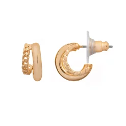LC Lauren Conrad Gold Tone Two Row Small Chain Nickel Free Hoop Earrings