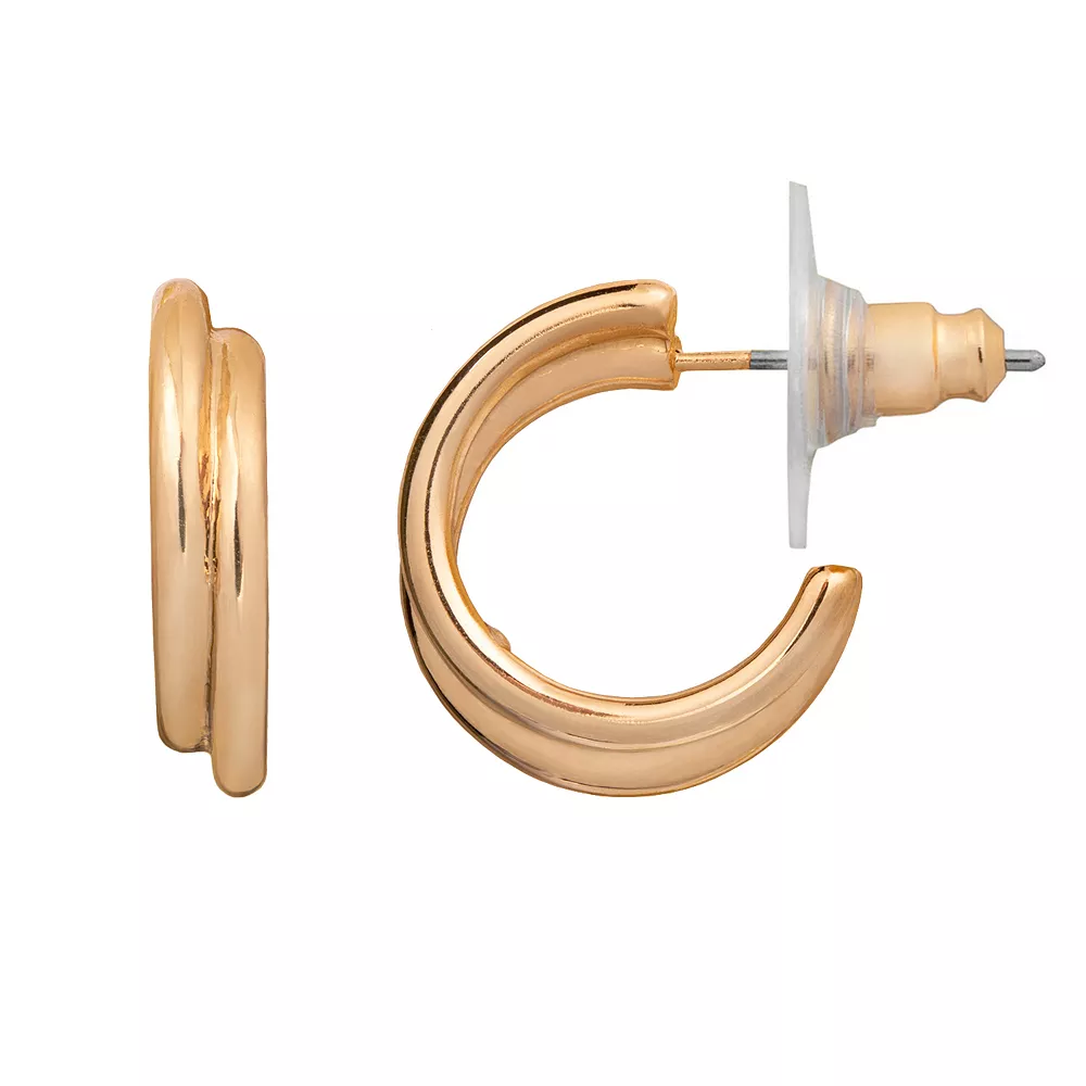 LC Lauren Conrad Gold Tone Two Row Clean Metal Nickel Free Hoop Earrings