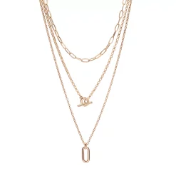 LC Lauren Conrad Gold Tone Three Row Metal Link Nickel Free Toggle Necklace